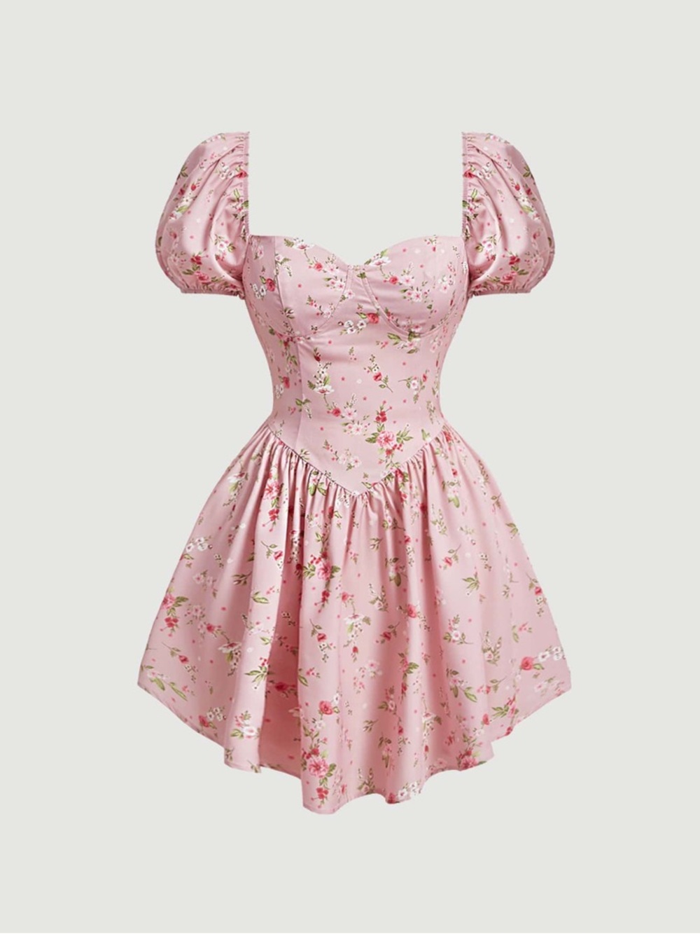 Pink Floral Puff Sleeve Dress